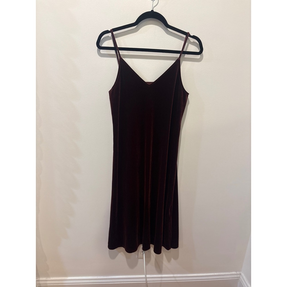 Uniqlo Velvet Slip Dress Burgundy Mini Spaghetti Strap Size S‎